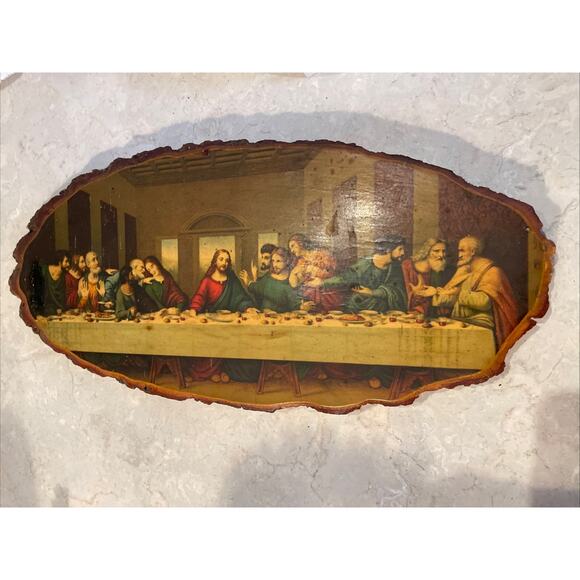 Other - Vintage The Last Supper Print Rustic Art on Wood Slice USA 18x7.75”
